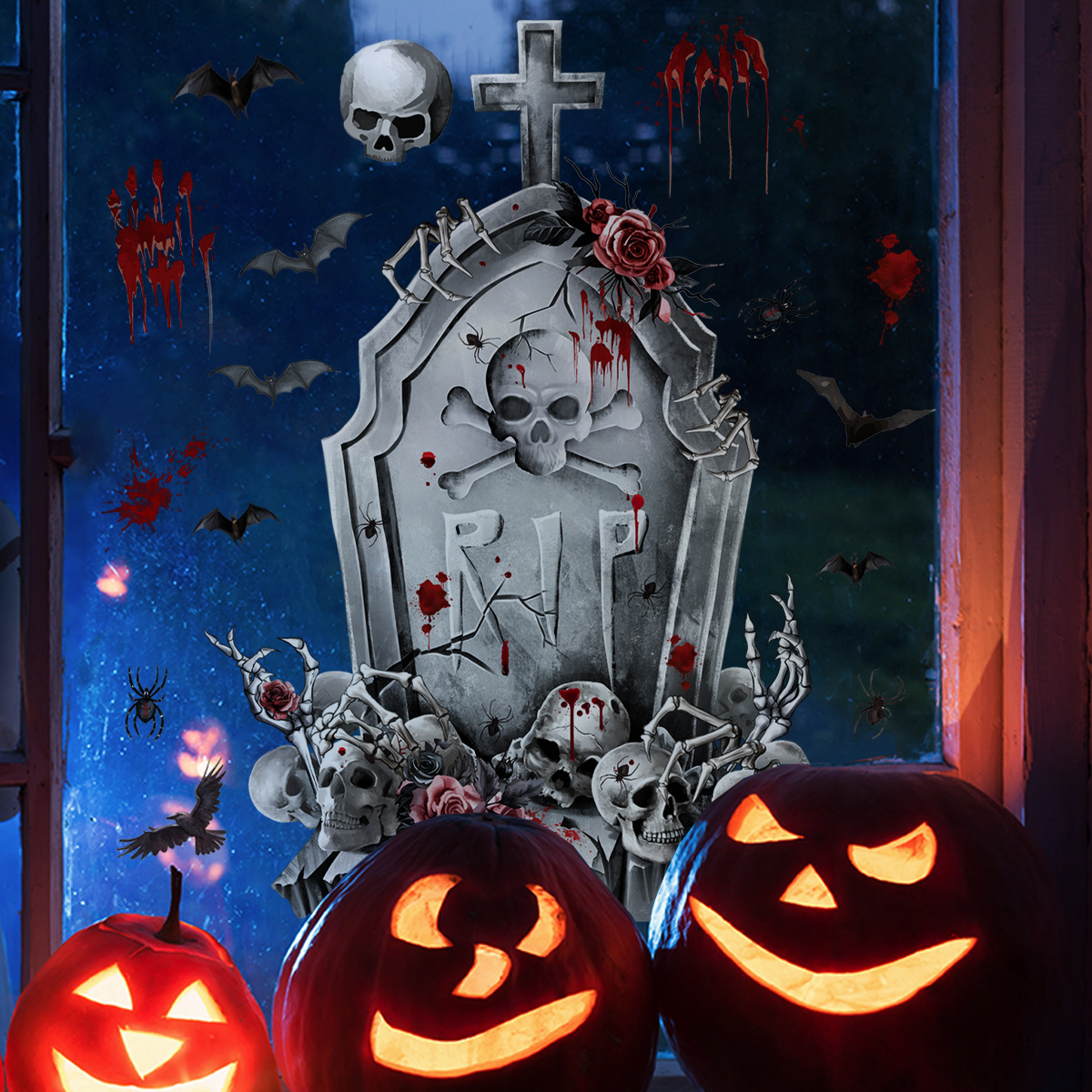 Dj Skull Cross Wall Sticker Removable Handprint Window Mural_voghion.com