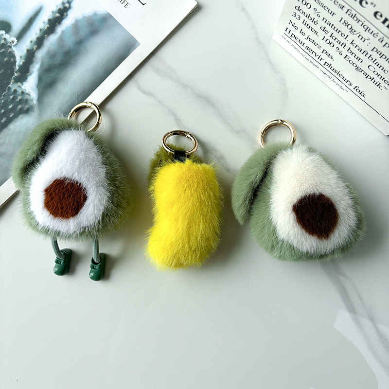 Imitación de visón pelo aguacate llavero de automóvil bolsas de peluche bolsas de peluche colgantes bolsas escolares peluche colgantes al por mayor