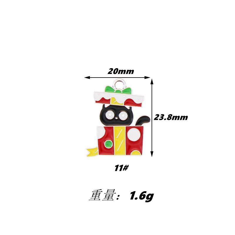 跨境卡通圣诞黑猫DIY饰品配件雪人拐杖苹果礼盒吊坠耳环钥匙扣配|undefined