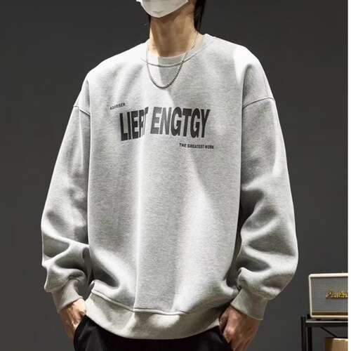 Men's Fall/Winter Loose Ins Trendy Letter Print Casual Japanese Style Long-Sleeve T-Shirt Trendy Round Neck Top