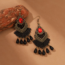 暗黑哥特式复古蕾丝花卉耳坠 小众设计感法式宫廷风流苏吊坠耳环