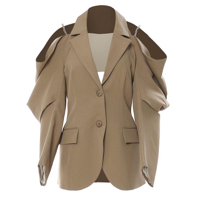 New Off Shoulder Chain Irregular Suit Jacket Womens Runway Single