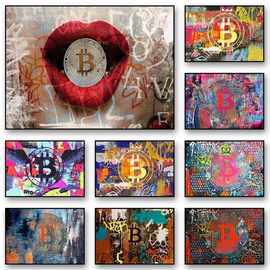 涂鸦比特币画布艺术绘画厂家批发来图打印海报外贸入仓货源SHEIN