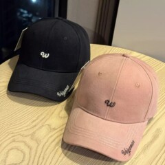 韩版水洗棒球帽女简约W字母刺绣鸭舌帽百搭宽檐显脸小情侣遮阳帽