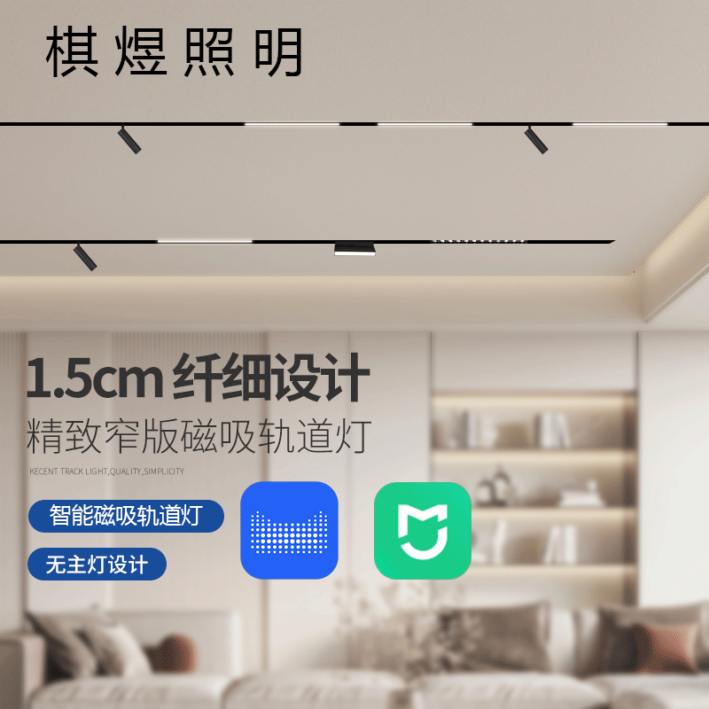 15mm智能磁吸轨道灯轨道条预埋窄边暗装嵌入式批灰明装无主灯16mm
