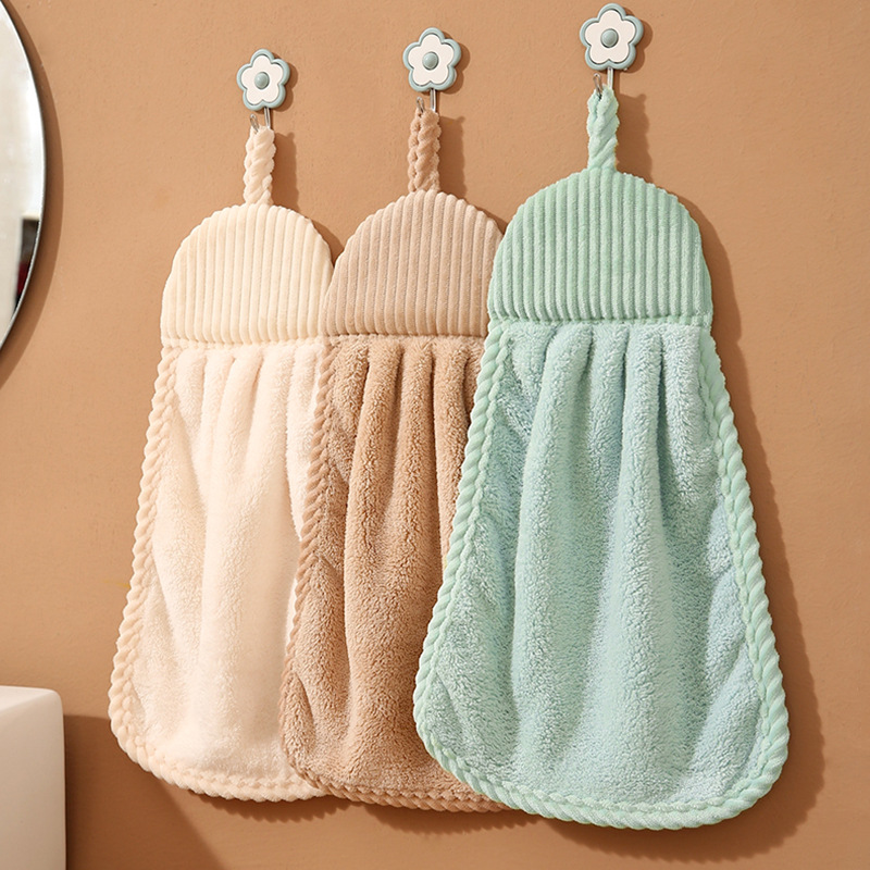 Coral velvet hand towels can be hung, soft and thickened, absorbent, kitchen and bathroom cross-border household children's hand towels