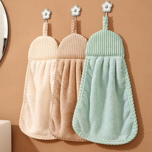 Coral velvet hand towels can be hung, soft and thickened, absorbent, kitchen and bathroom cross-border household children's hand towels