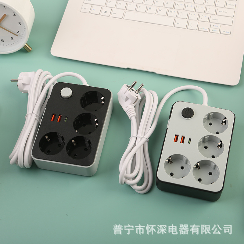 俄罗斯USB插座带Type-c接口黑壳白壳可选欧标欧规家用办公