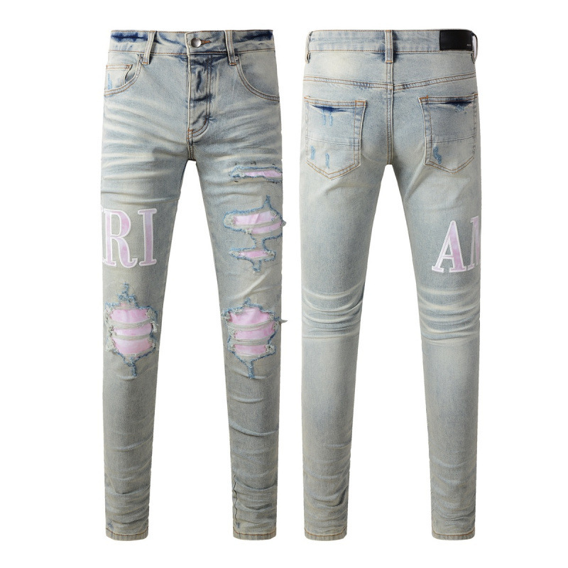 Foreign Trade Cross-Border European and American High Street Amr Trendy Brand Street Hiphop Fashion Tight Slim Fit Jeans for Men