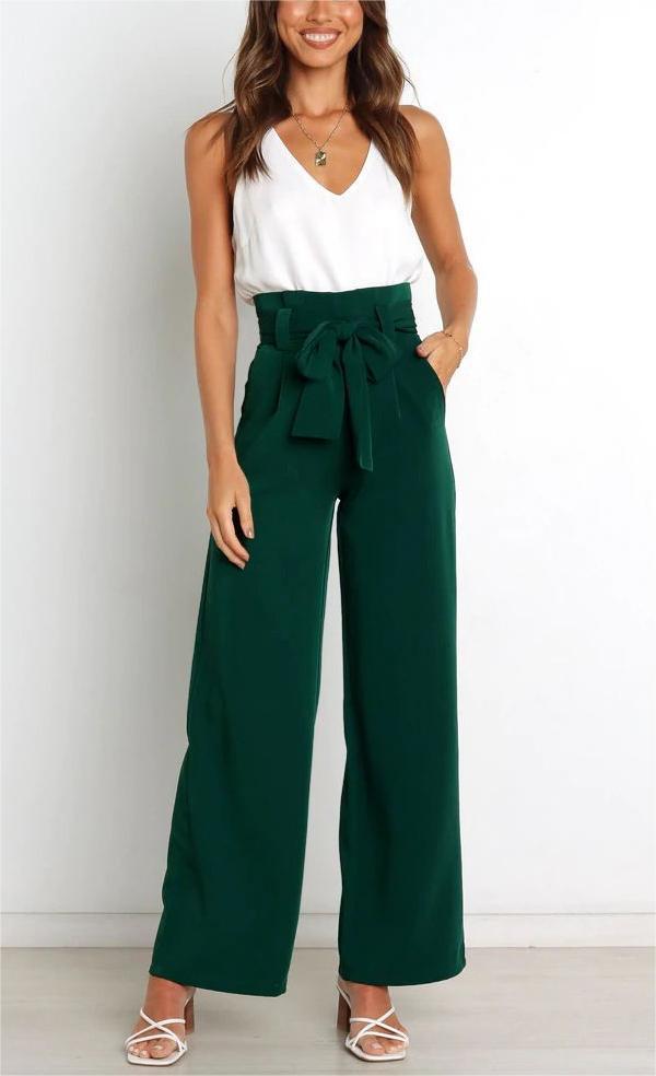 315g Weight Full Length Pants Length Polyester Fabric Type High Waist Waist Line Straight Pants Pants Type Micro-Elastic Elasticity Holiday Occasion Regular Fit Fit Type Solid Color Pattern Summer, Spring Season Women'S Gender Bowknot Design Simple Style, Streetwear Style Women's Holiday Simple Style Streetwear Solid Color Full Length Bowknot Straight Pants 2