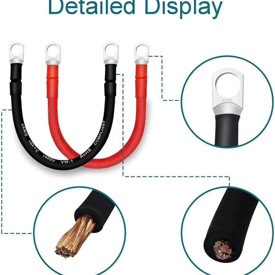 纯铜芯8AWG汽车电池连接线电子线电瓶车高温蓄电端子线束加工