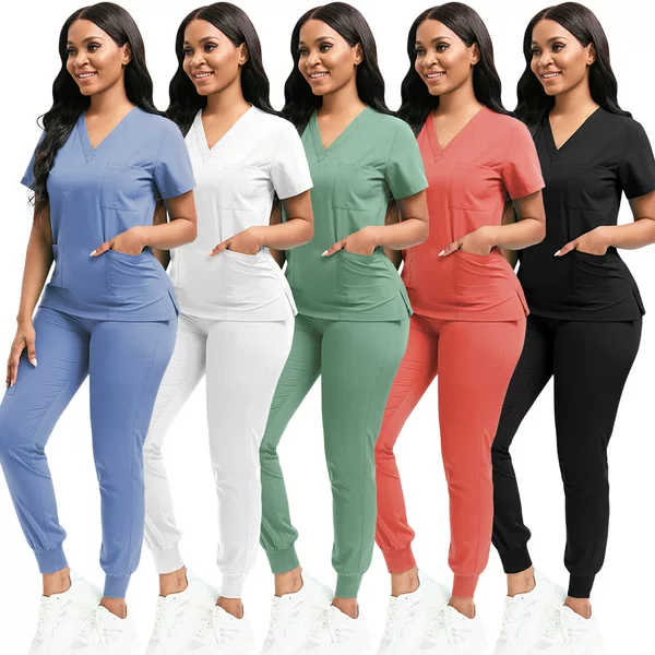 12 Colors, All Sizes, Men's and Women's European and American Large Size Hot-Selling Elastic Quick-Drying Comfortable Beauty Salon Work Clothes Nurse Uniforms