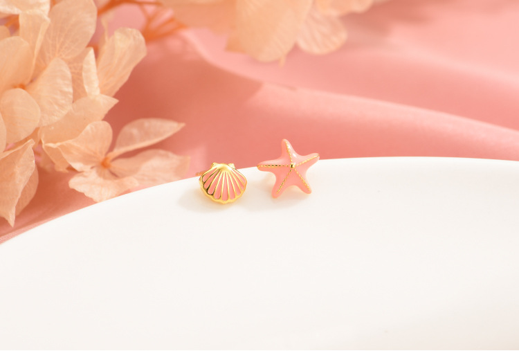 Women's Gender 1 Pair 925 Sterling Silver Starfish Shell Ear Studs