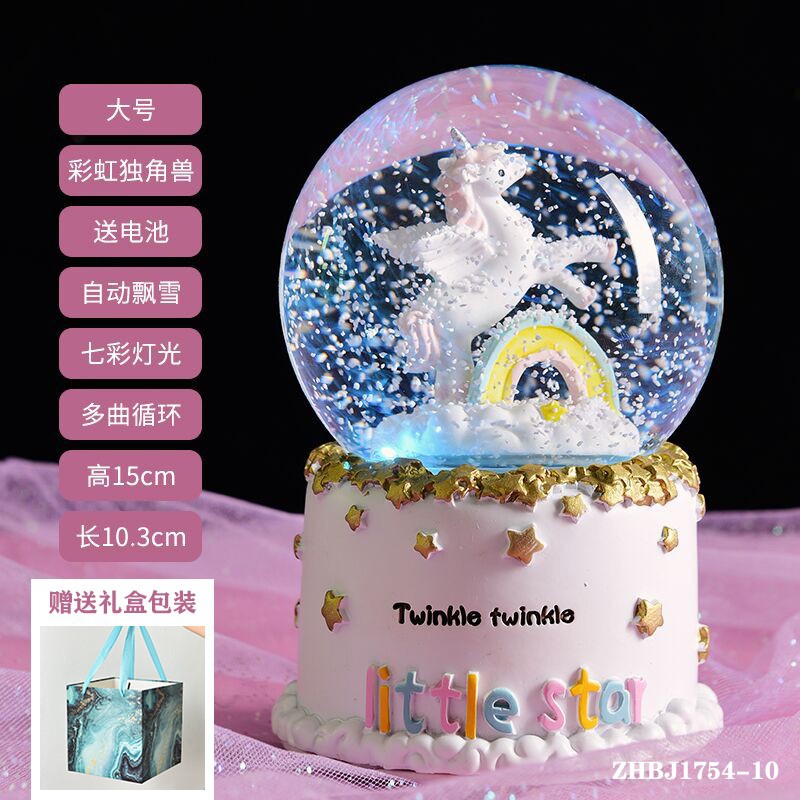Navidad princesa bola de cristal copo de nieve caja de música caja de sonido de ocho niñas pequeños regalos de cumpleaños pequeños adornos