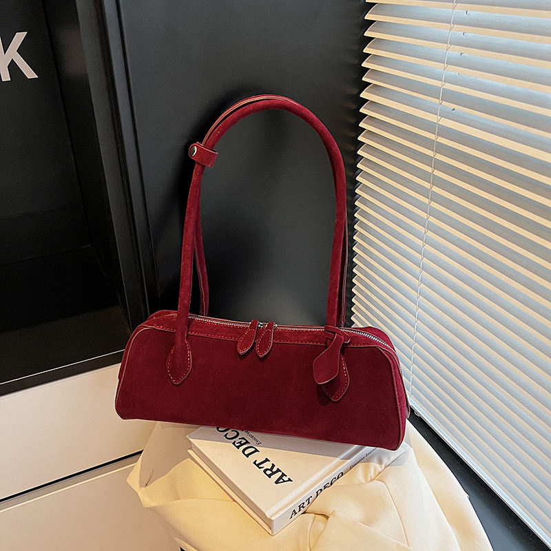 Suede Baguette Bag Korean Minimalist Handbag Autumn New High-End Retro Shoulder Underarm Bag - Thumbnail 6