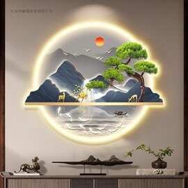 现代九鱼聚财圆形玄关装饰画走廊过道入户门壁画灯画轻奢发光挂画