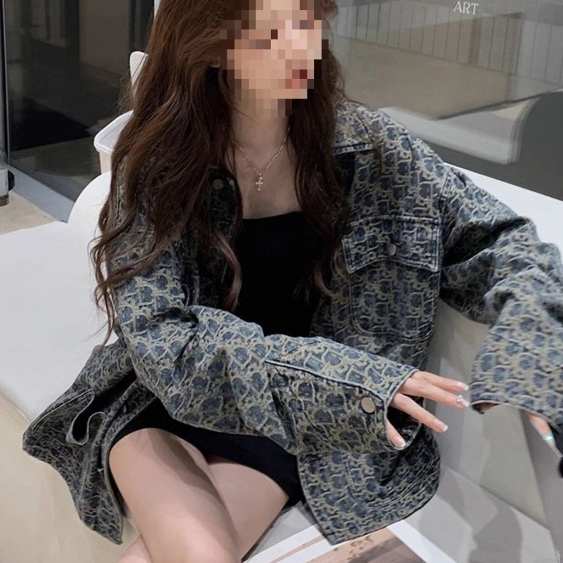 美式高街复古牛仔外套女2025新款设计感小众春秋百搭印花夹克上衣|undefined