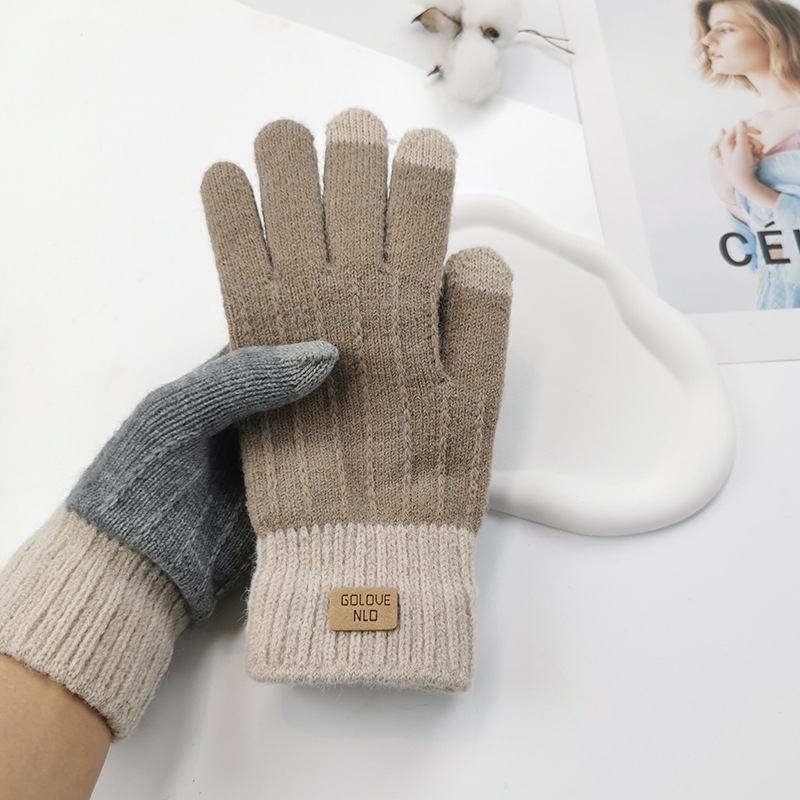 Otoño e Invierno de felpa de punto guantes de pantalla táctil de las mujeres calientes de los hombres al aire libre de montar anti-Congelación de lana forrada gruesa de Corea lindo