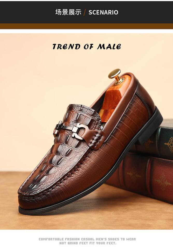 Giày lười nam da bò họa tiết cá sấu, mũi tròn, đế cao su chống trượt, gót thấp 1–3 cm — Màu nâu [chất lượng cao], Màu đen [chất lượng cao] chi tiết 9