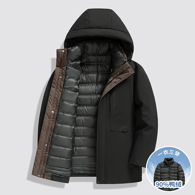 90% Duck down Men's Hooded down Jacket Winter Warm Removable down Liner Jacket