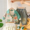 Cute long-sleeve, jacket, green set, 3 piece set