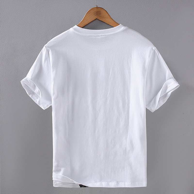 Summer new men's linen patchwork bamboo cotton T-shirt for men's casual short sleeved T-shirt with Chinese style crane print_voghion.com