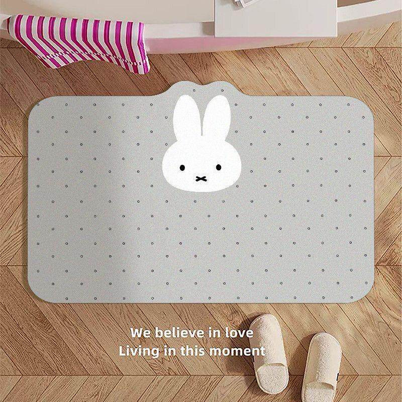 Cartoon Diatomaceous Earth Floor Mat for Home Bathroom Entrance, Water-Absorbent, Non-Slip, Quick-Drying Foot Mat, Entryway Carpet