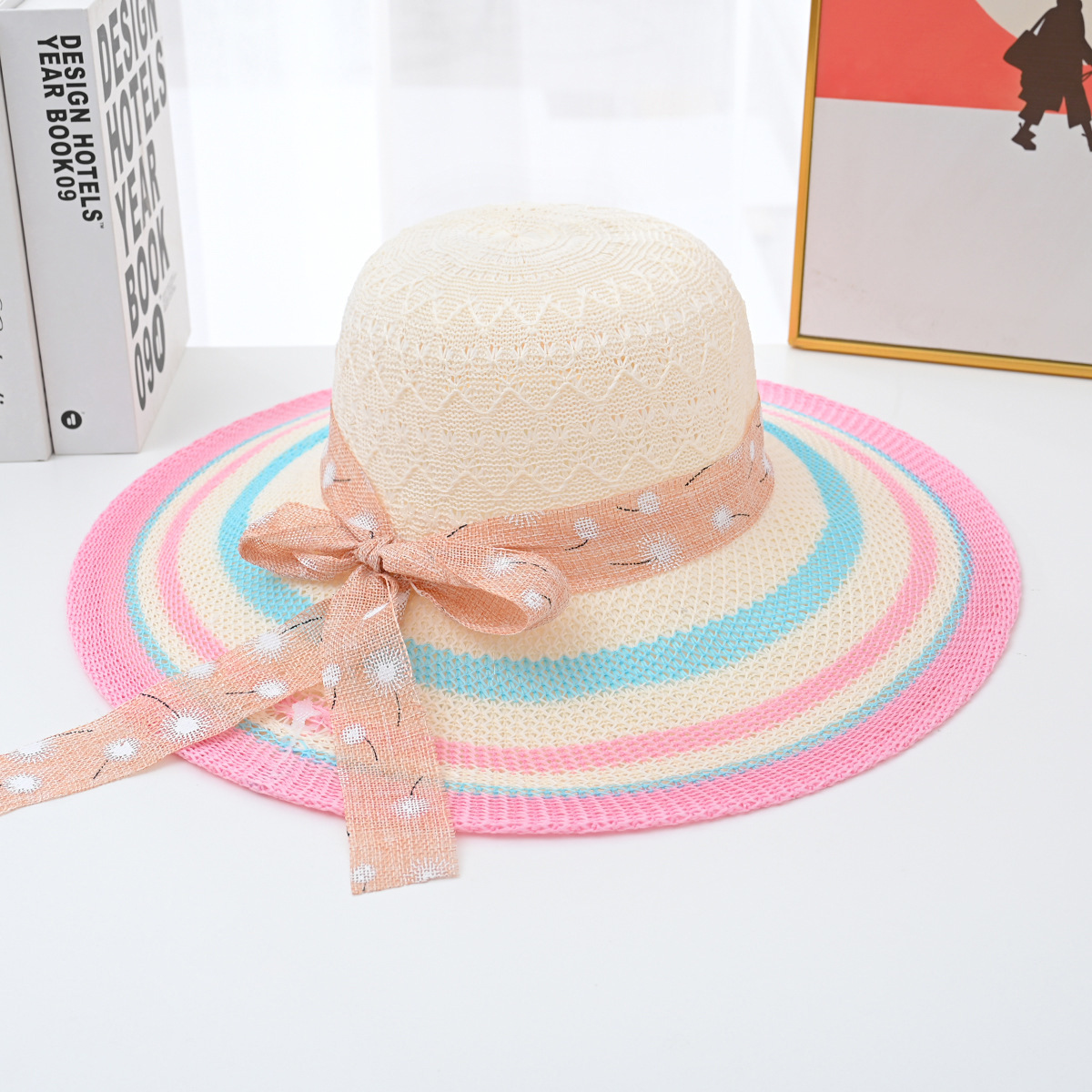 Verano estilo coreano moda gran ala arco sombrero de paja de las mujeres playa vacaciones UV protección sol sombrero protección solar cubierta