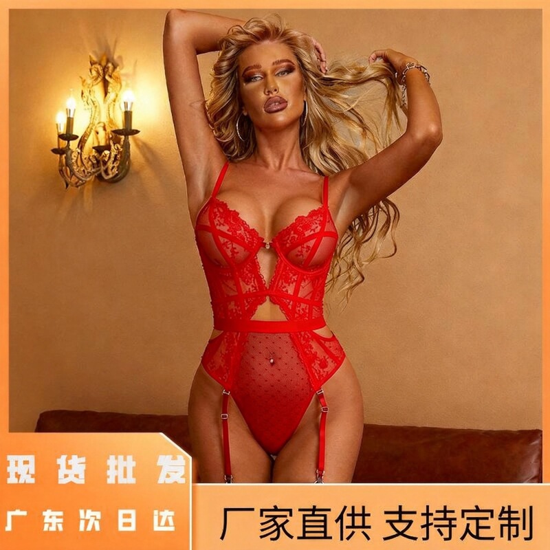 Foshan Embroidered See-Through Lingerie Hollow-Out Backless Bodysuit Sexy Pajama Set One-Piece Dropshipping Next-Day Delivery