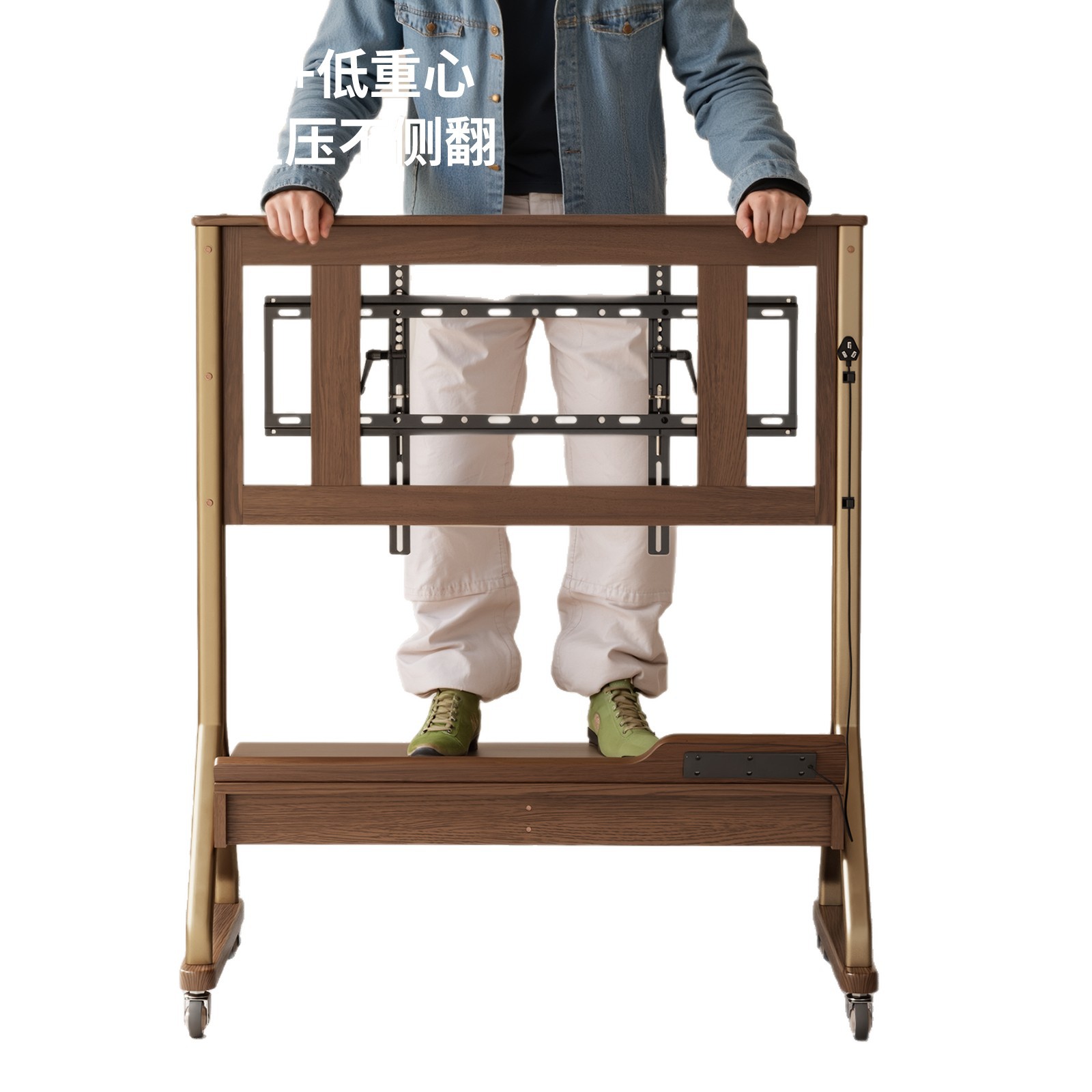 Gabinete de televisión móvil moderno y simple de madera sólida para sala de estar hogar pequeño tipo piso de almacenamiento de TV