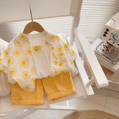 Small Sun Vacation Style Children's Summer Short Sleeve Shirt Boys Pure Cotton Collar Shirt Baby Top Outerwear Thin Version