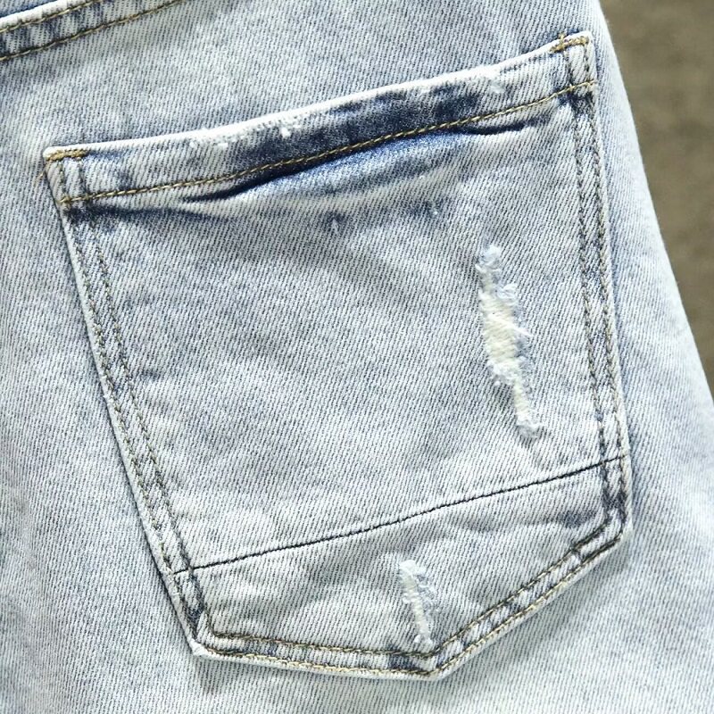Men's Clothing Men's Light Blue Ripped Denim Shorts Summer Fashion Trend Handsome Casual Hole Pants For Formal & Casual_mkmklike.com