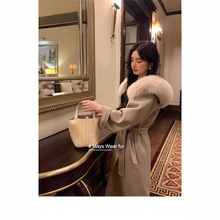 雪后初霁2025毛呢外套新款大狐狸毛长款连帽双面羊毛大衣女秋冬