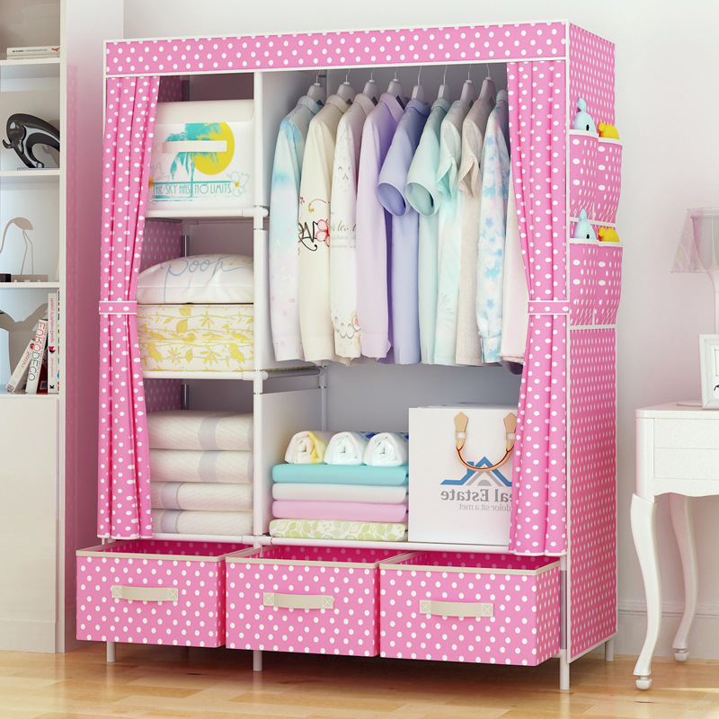02-3B Armario simple con caja de almacenamiento Armario multifuncional Armario colgante Dormitorio Perchero Armario no tejido