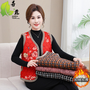 New Middle-aged and Elderly Vest Women's plus size Casual fleece-lined Mother Coat Winter New Clothes 60-year-old Northeast Flower