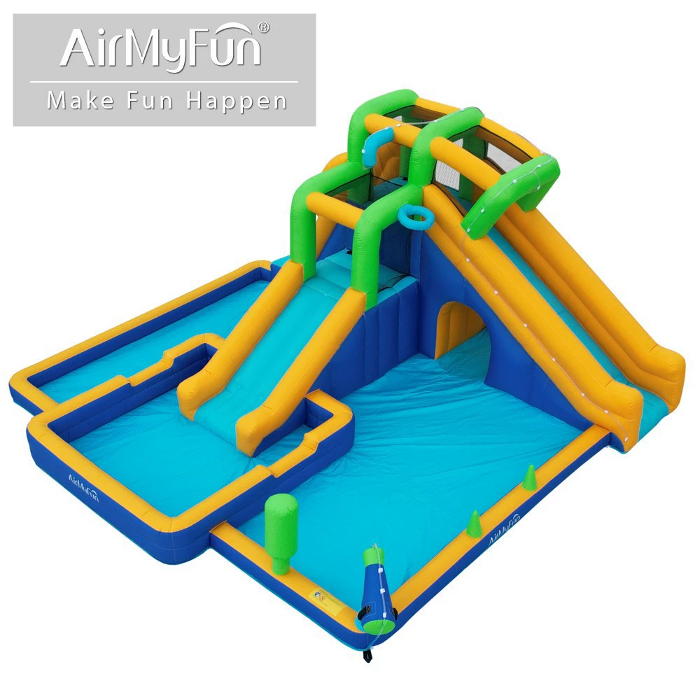 Надувной детский замок AirMyFun, большой игровой комплекс с горкой, фонтаном и бассейном, оборудование для развлечений