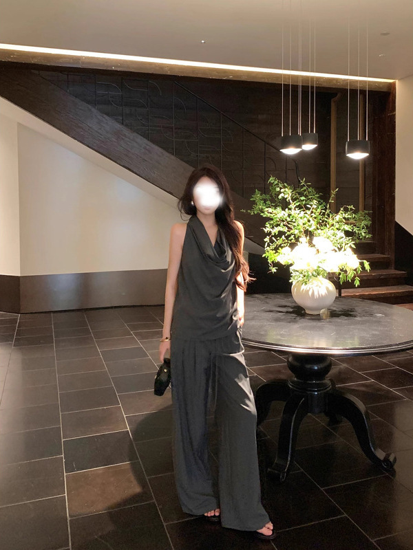 Ouyang Laolianqianfeng カジュアルパンツ レディース 夏 薄手 ワイドレッグパンツ ハイウエスト フロアレングスパンツ ルーズストレートパンツ|undefined