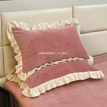 冬季牛奶绒枕套加厚一对装48x74学生宿舍花边纯色女生枕头套批发