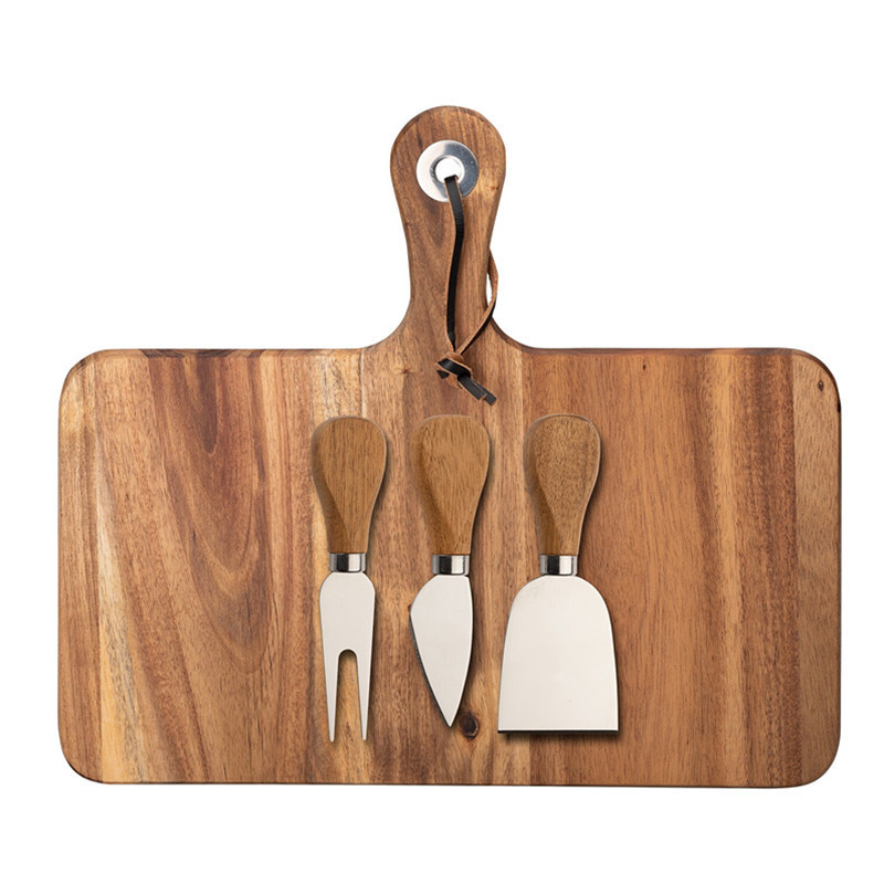 Cross-Border Acacia Wood Cheese Board Home Small Portable Chopping Board Set Children's Breakfast Plate Double-Sided Food Supplementary Chopping Board