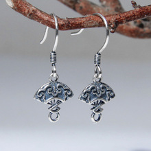 925纯银中国风小扇子耳环复古工艺手工diy耳饰品民族风泰银耳坠女