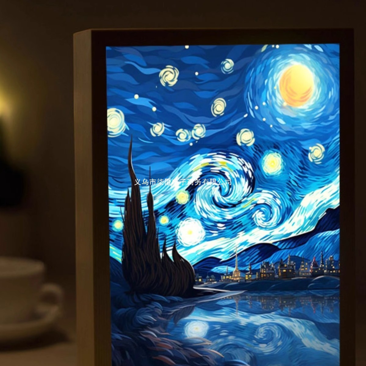 ?跨境梵高星空系列灯光画抖音网红装饰画小夜灯创意相框摆台可