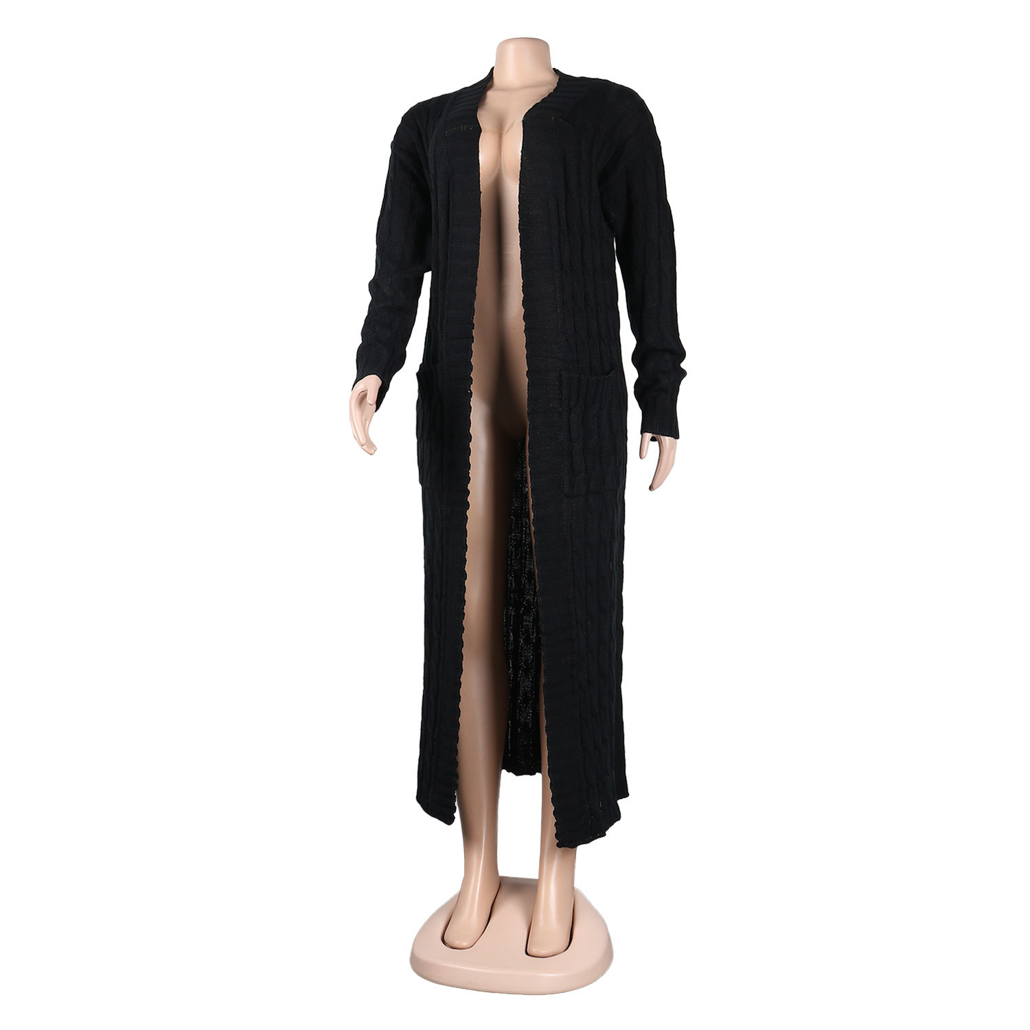 Damen Strickjacke Lang Aus Grobstrick In Unifarben Wintermantel_voghion.com