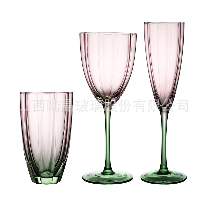 Taza de pétalos de vidrio rosa verde japonés taza de jugo de frutas taza de vidrio rojo casero taza de vino tinto soplado artificial taza de vidrio