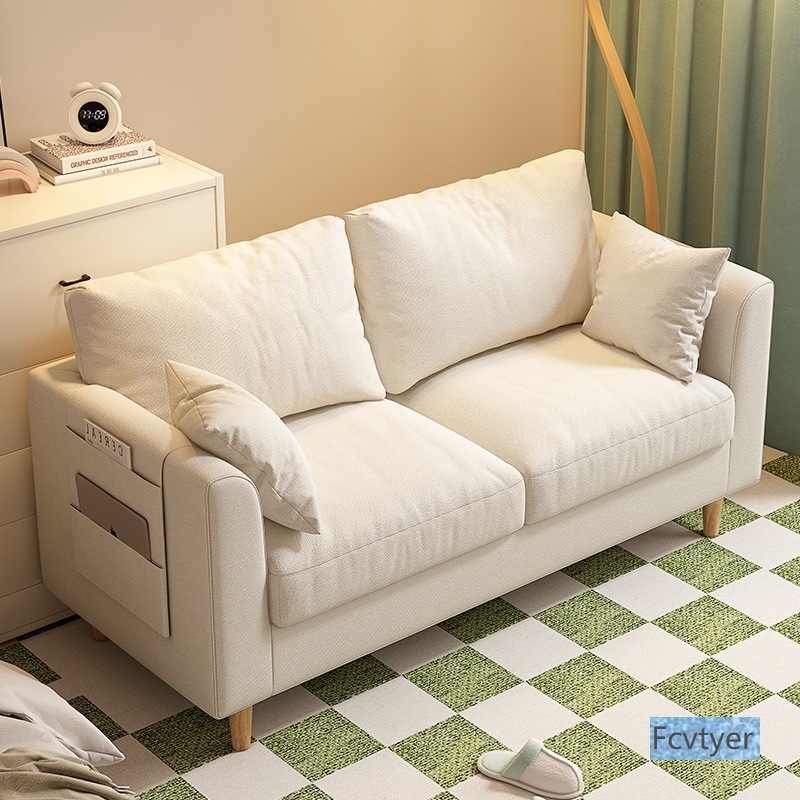 Sofa for Small Living Room, Nordic Minimalist Apartment, Bedroom, Three-Seater, Trendy Fabric, Simple Double Sofa for Rental Room