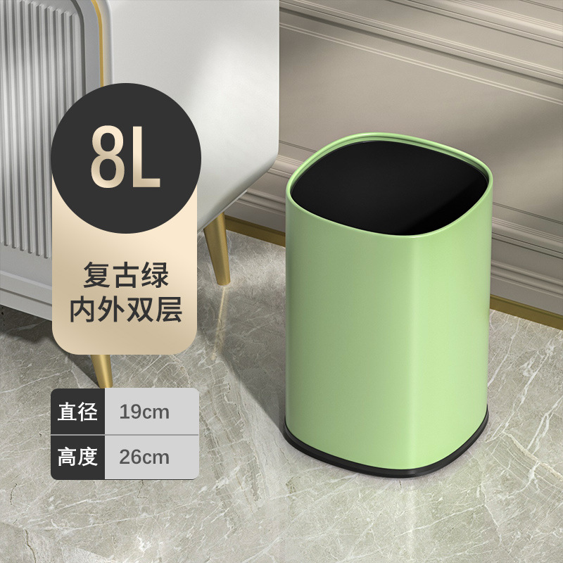 Basura de acero inoxidable de estilo nórdico sin tapa cocina para el hogar sala de estar baño de hotel de gran capacidad de doble capa