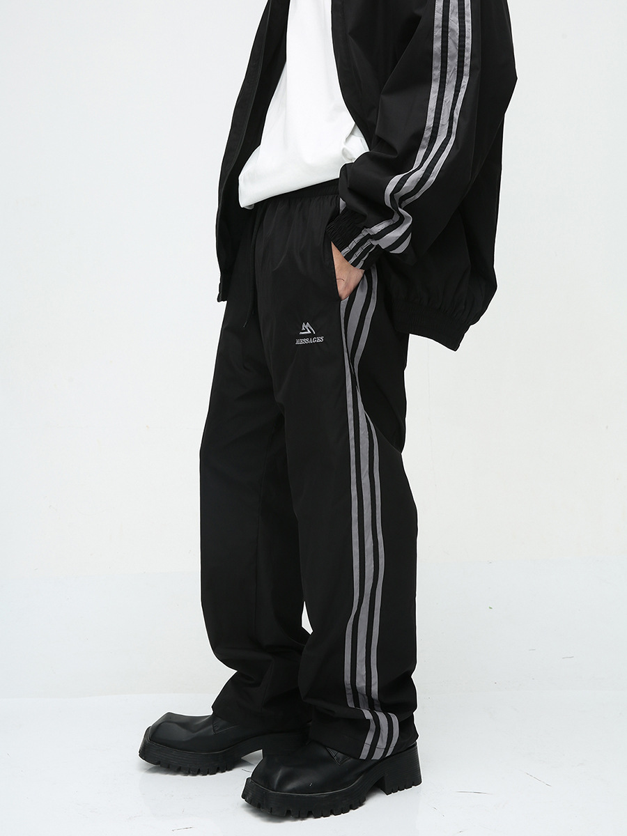 Mtlclothes ropa de los hombres | 2023 otoño americano cardigan rayas chaqueta traje casual suelta Pantalones deportivos moda