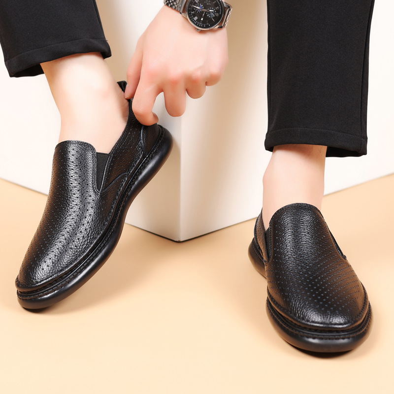 Piel de vaca de primera capa de verano nuevos hombres sandalias de cuero huecos zapatos con agujeros transpirables zapatos casuales para hombres zapatos de cuero zapatos para hombres