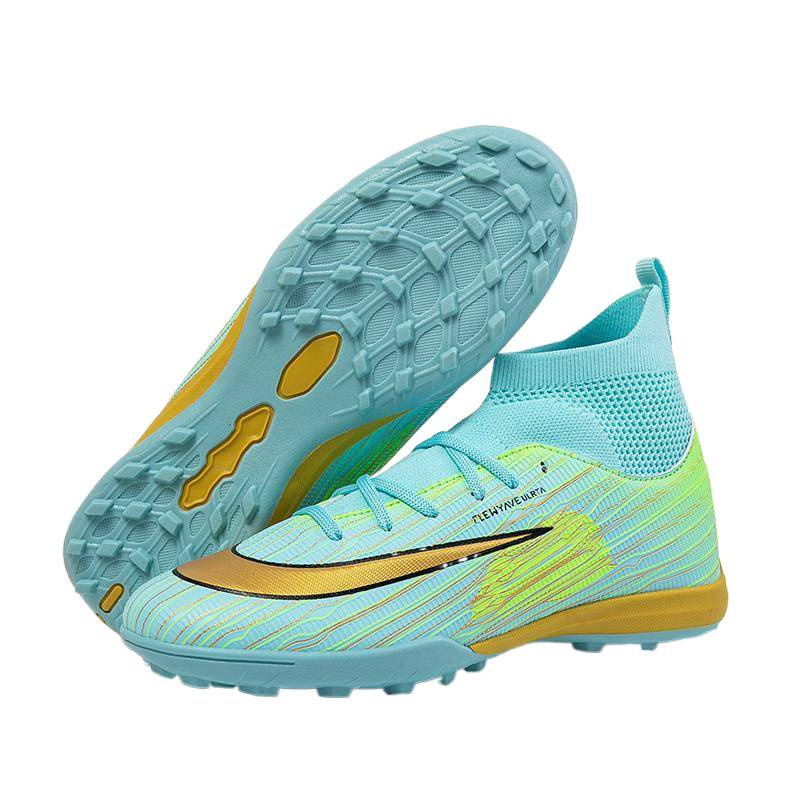 Zapatos de Fútbol de Caña Alta con Tacos TF para Niños de Cuero PU y TPU, Ligero, para Césped Artificial