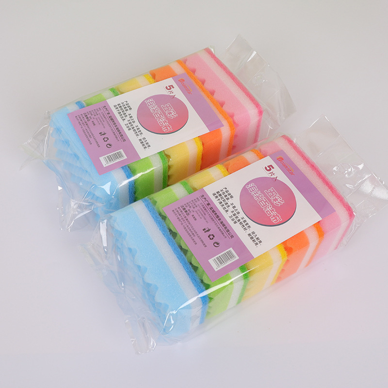 Hengfeng 食器洗いスポンジ 3 層カラー波状スポンジブロックキッチン家事両面クリーニングたわし布|undefined