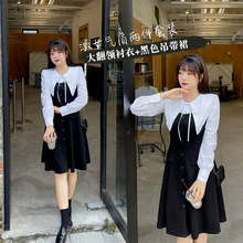 价格美丽大码女装微胖白色衬衣吊带裙小个子两件套连衣裙k1639